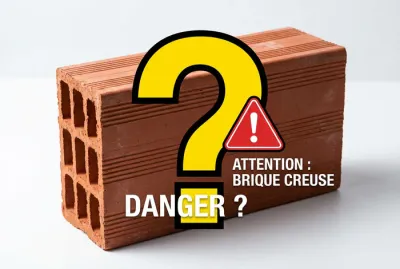 Brique rouge de 7cm avec symbole d'avertissement et point d'interrogation.