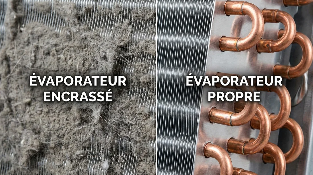 Comparaison avant et après le nettoyage de l'évaporateur d'un chauffe-eau thermodynamique.