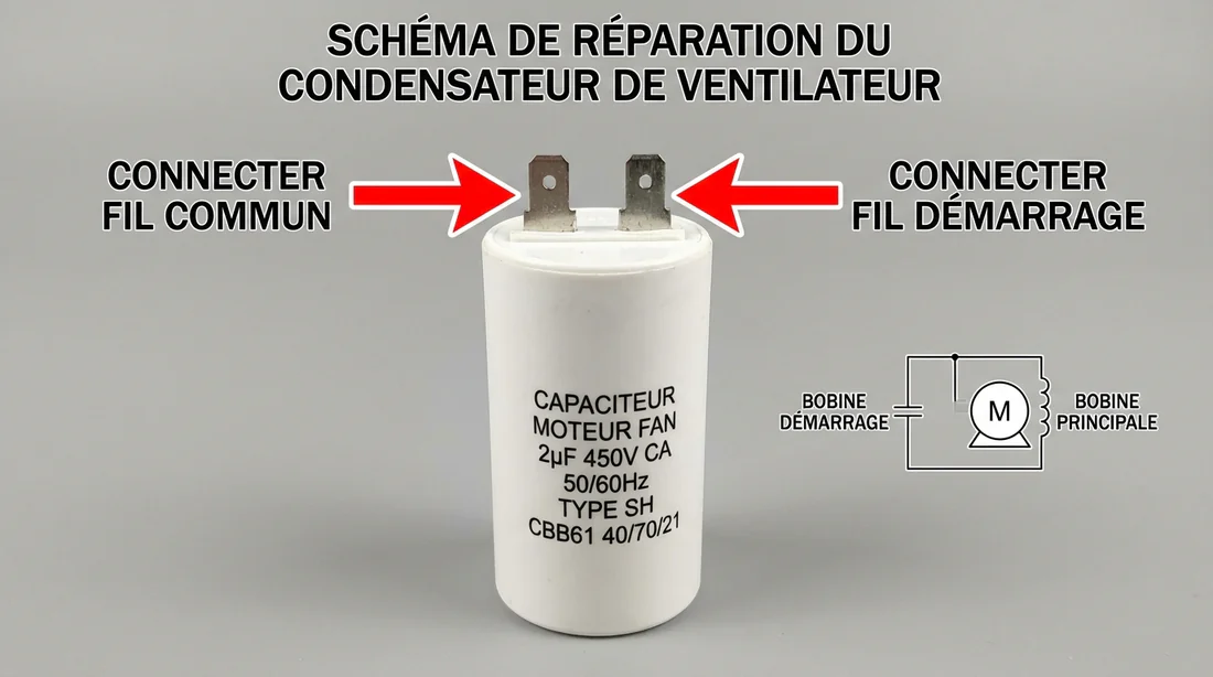 Condensateur de démarrage 2µF pour le ventilateur d'un Tresco Tanéo.