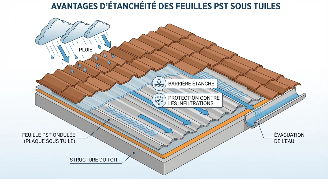 Schéma technique de l'étanchéité d'un support sous-tuile.
