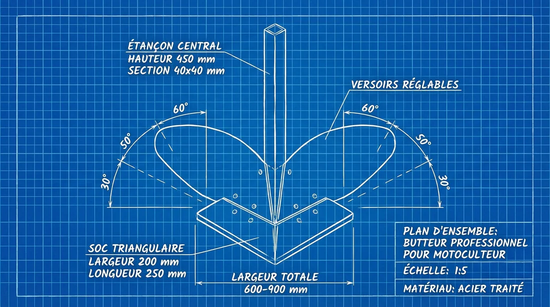 Schéma technique d'un butoir à socs professionnel avec dimensions