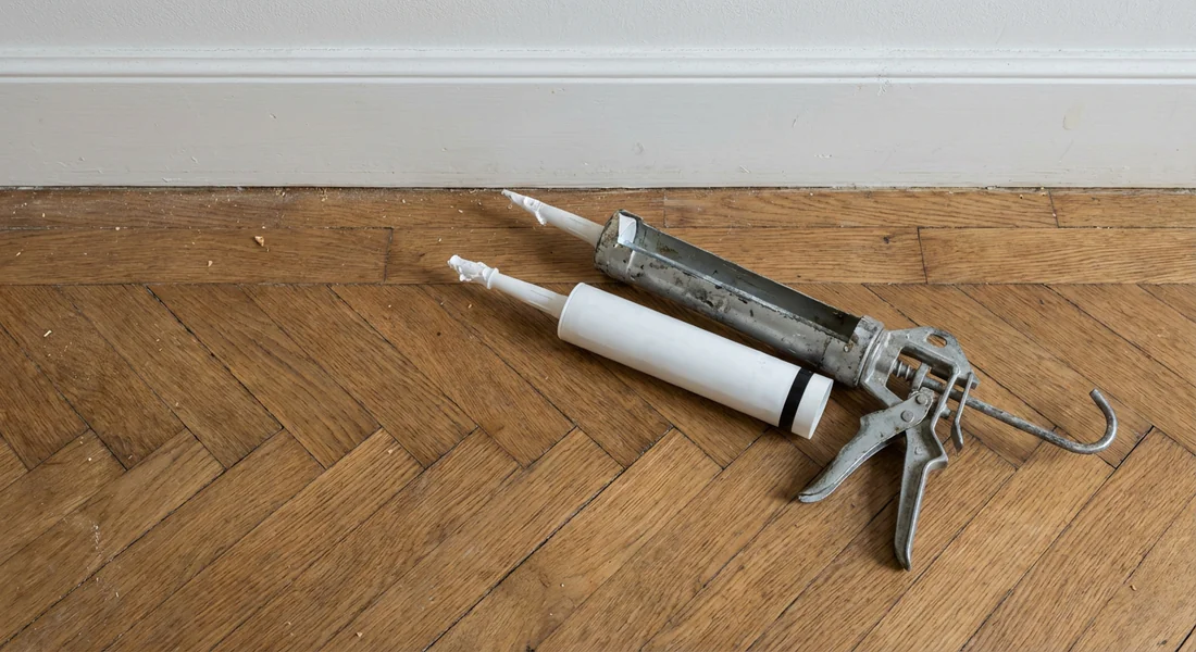 Matériel pour réaliser un joint acrylique : cartouche et pistolet.