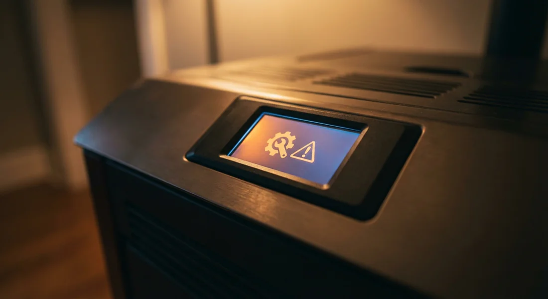 Alerte de maintenance apparaissant sur l'écran d'un poêle.