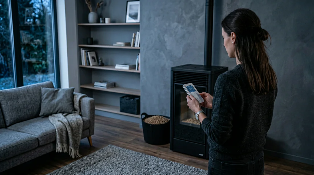 Vérification et remplacement des piles de la télécommande de poêle.