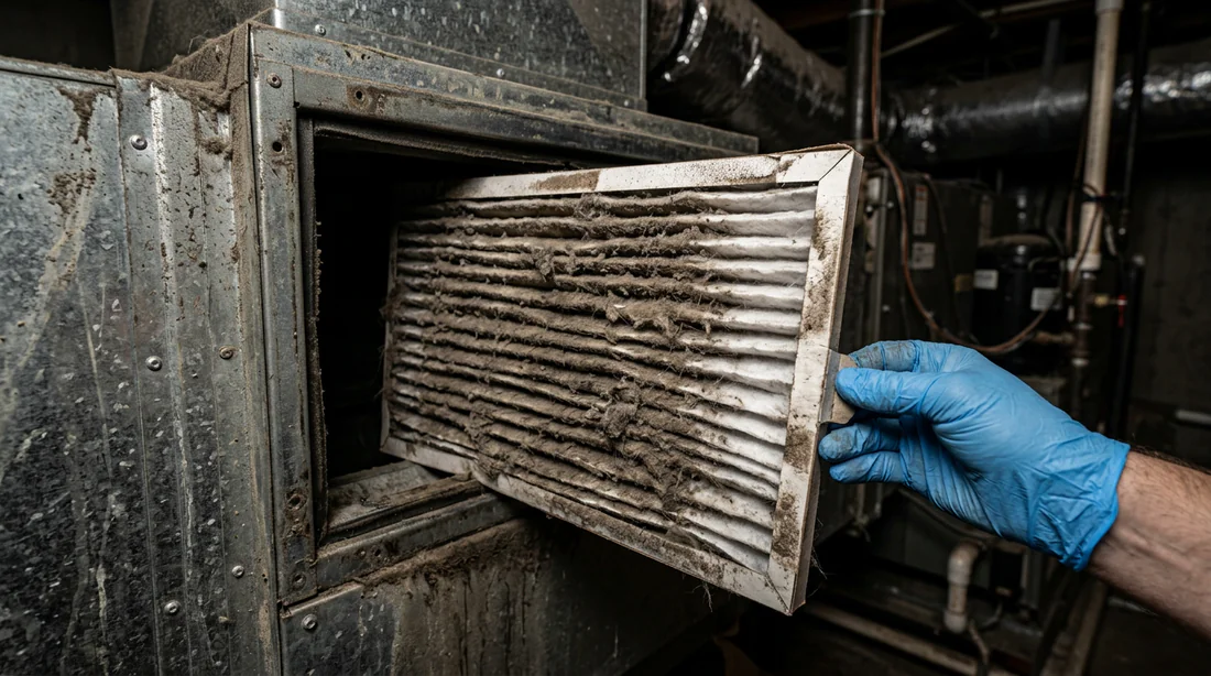 Main appuyant sur le bouton de réinitialisation d'une VMC après entretien.