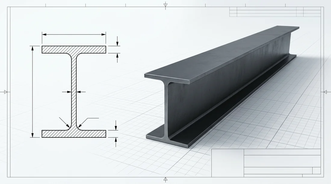 Schéma technique de la section en I d'une poutre IPN.
