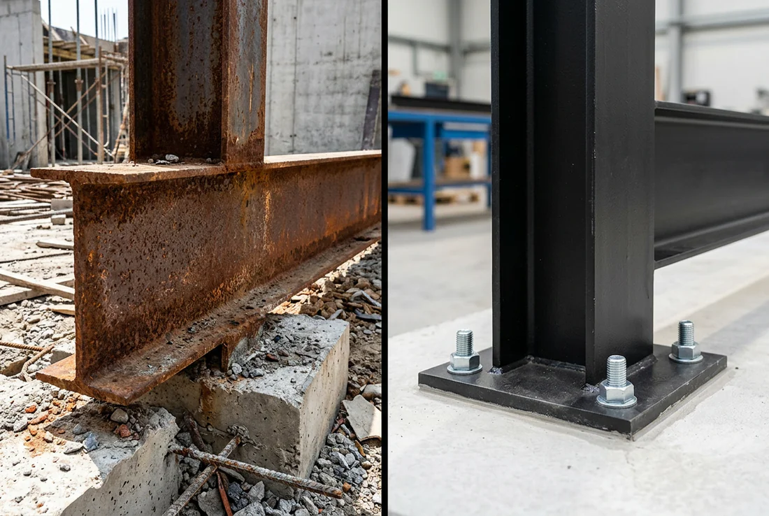 Soutènement d'un plafond avec des étais avant la pose de l'IPN.