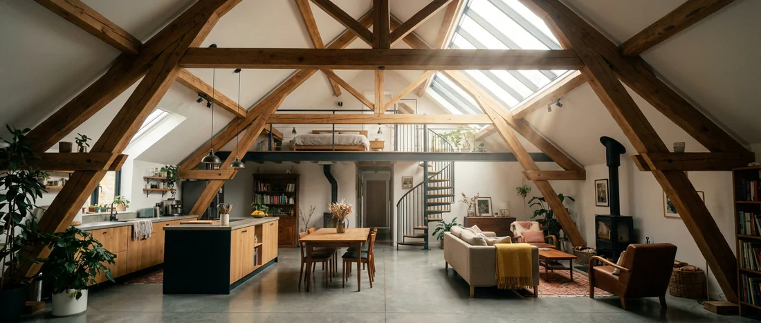 Aménagement de combles avec une belle hauteur sous toiture.