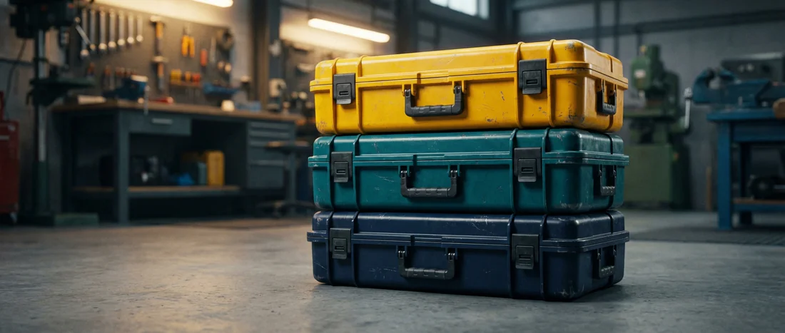 Mallettes d'outillage professionnel DeWalt, Makita et Bosch dans un atelier