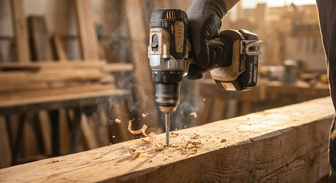 Test de performance d'une visseuse professionnelle dans le bois